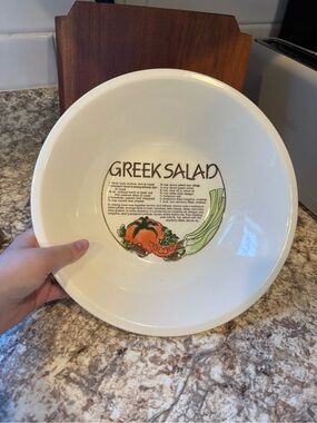 Vintage Greek Salad Ceramic Serving Bowl with Recipe Print